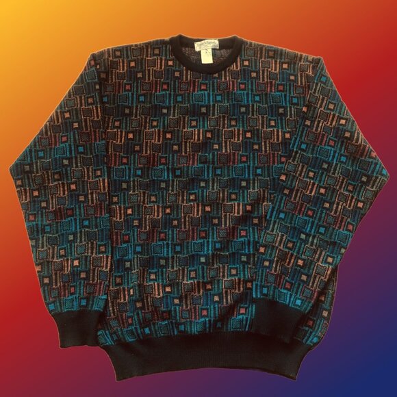 TRICOTS ST RAPHAEL Earthy Palette Geometric Motif 100% Merino Wool Sweater Sz L - Picture 3 of 5
